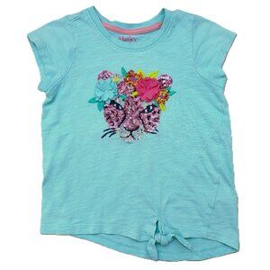 Hatley Fierce Jungle Cat Tie Front Tee Blue Applique Sequins Girls Size 6